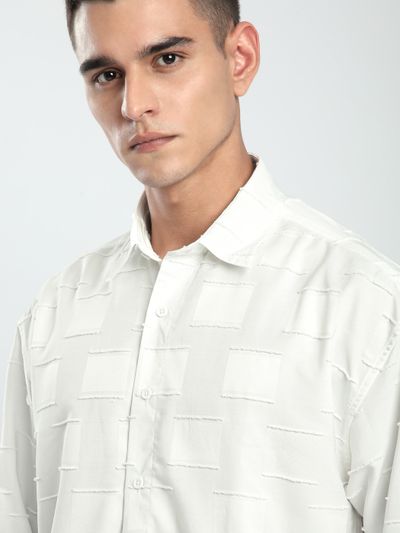 White Fur Geometric Textured Shirt