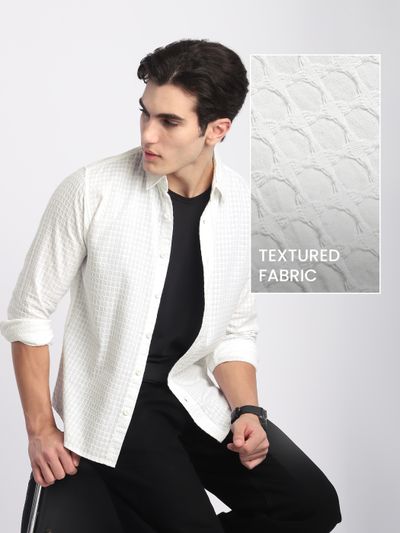 White Jacquard Round Textured Shirt Men’s Trendy Shirts online in india,
