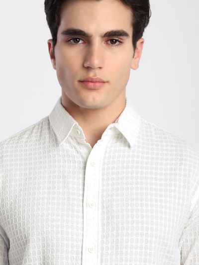 White Jacquard Round Textured Shirt White Jacquard Round Textured Shirt