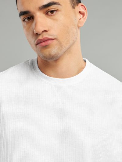 White Ribbed Texture Oversized T-Shirt