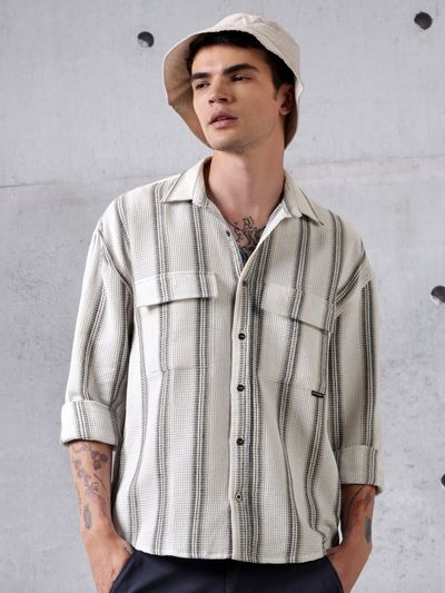 Buy White Striped Waffle Shirt for Men Online in India -Beyoung