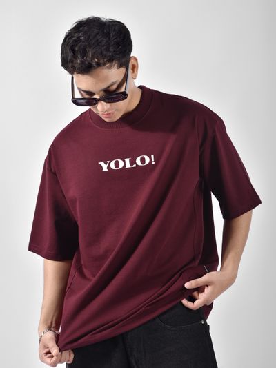 Wine YOLO Back Patch Print Oversized T-Shirt