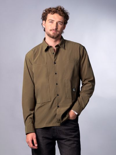 Wood Brown Angular Pocket Shirt Latest casual shirts for men in india,