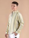 Yellow And Grey Stripe Mandarin Collar Shirt