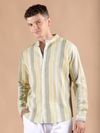 Yellow And Grey Stripe Mandarin Collar Shirt