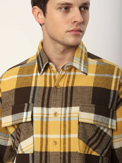 Yellow Recycled Plaid Flannel Shirt Yellow Recycled Plaid Flannel Shirt