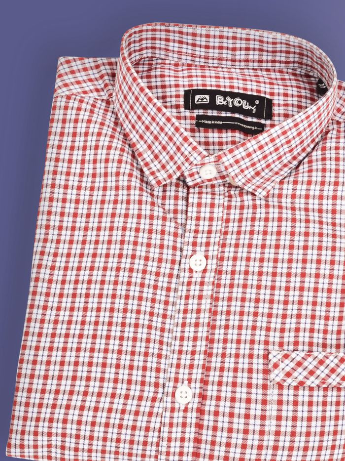Red small check shirt shop