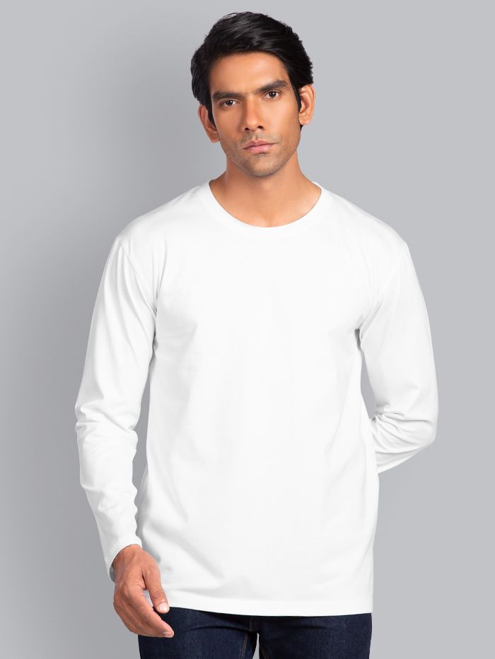 Buy Plain White Full Sleeves T-shirt 