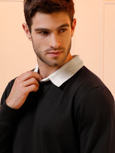 Black Faux Collar Sweatshirt For Men Black Faux Collar Sweatshirt For Men