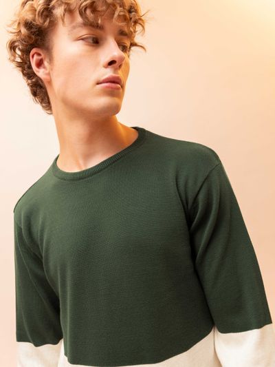 Color Block Flat Knit Sweater for Men