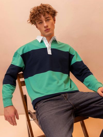 Sea Green and Navy Blue Rugby Polo Oversized Men Sweatshirts polo t shirts price in india,
