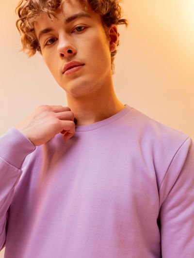 Solid Lilac Men Sweatshirts
