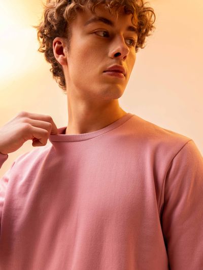 Solid Pastel Pink Men Sweatshirts