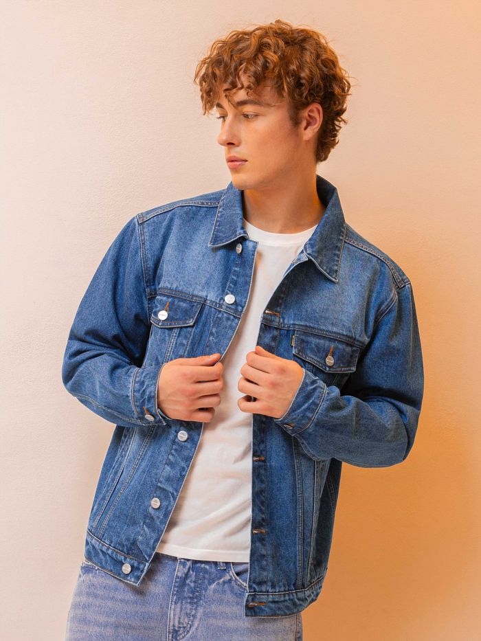 Denim jacket clearance men dark blue