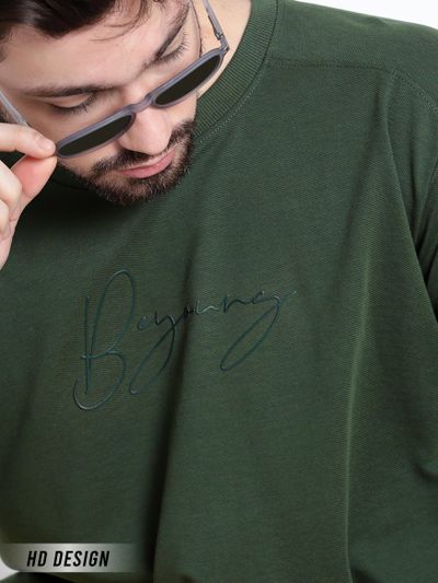 Dark Forest Green Diagonal Knit Sweatshirts for Men
