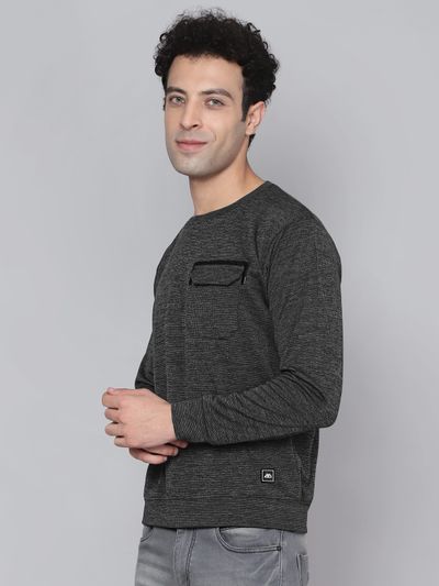 Dark Charcoal Grey Box Knitted Men Sweatshirts