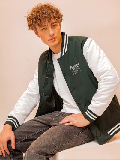 Olive varsity jacket online