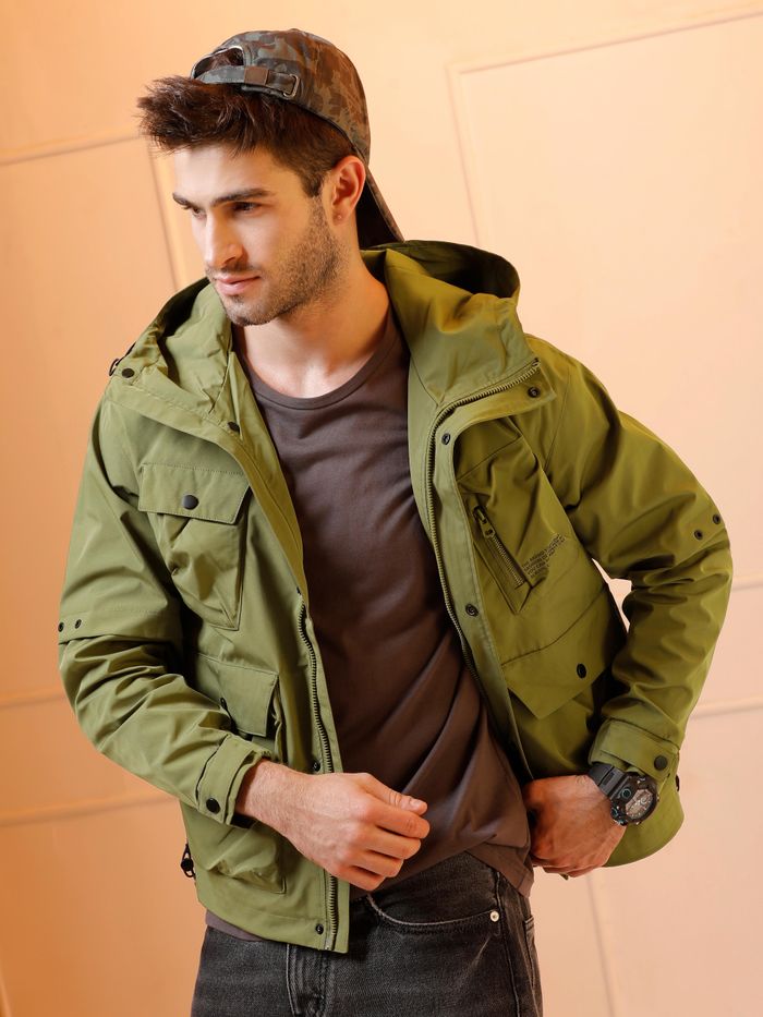 Green jacket with fur cheap hood mens