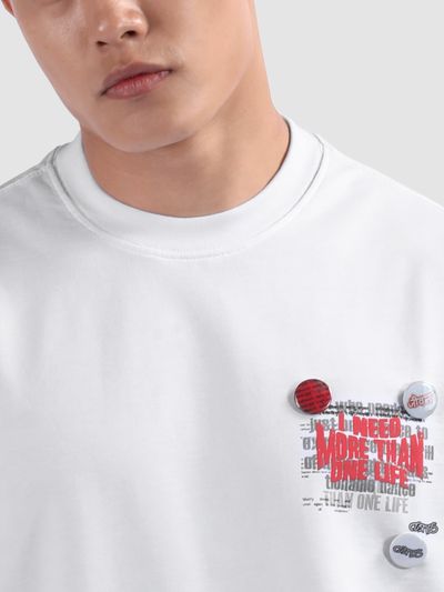 White Distressed Typo Puff Print Oversized T-Shirt