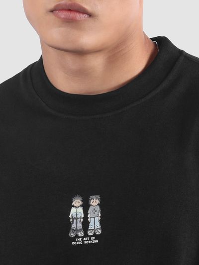 Black Lazy Boys Printed Oversized T-Shirt