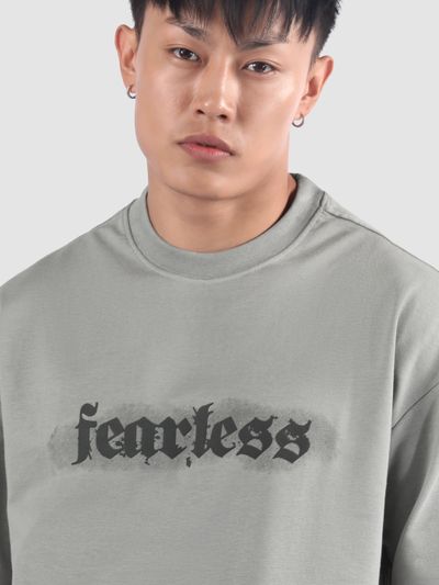 Light Grey Spray Print Gothic Oversized T-Shirt