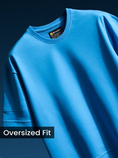 Aqua Blue Cut And Sew Panel Oversized T-Shirt Aqua Blue Cut And Sew Panel Oversized T-Shirt