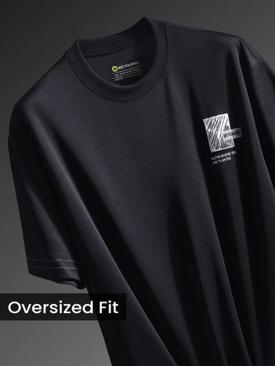Black Applique Patch HD Print Oversized T-Shirt Black Applique Patch HD Print Oversized T-Shirt