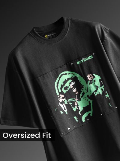 Black HD Print Patch Oversized T-Shirt Black HD Print Patch Oversized T-Shirt