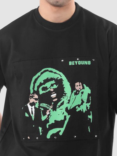 Black HD Print Patch Oversized T-Shirt Black HD Print Patch Oversized T-Shirt