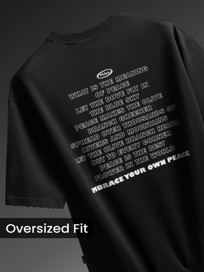 Black Peace Printed Ribbed Edge Oversized T-Shirt