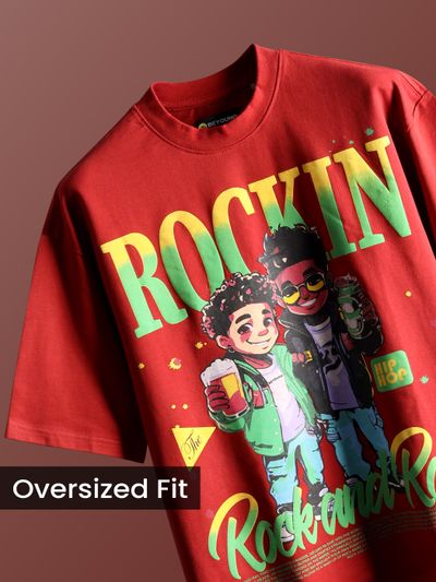 Brick Red Rock and Roll HD Printed Oversized Tshirt Brick Red Rock and Roll HD Printed Oversized Tshirt