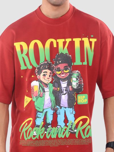 Brick Red Rock and Roll HD Printed Oversized Tshirt Brick Red Rock and Roll HD Printed Oversized Tshirt