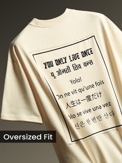 Cream YOLO Back Patch Print Oversized T-Shirt Cream YOLO Back Patch Print Oversized T-Shirt