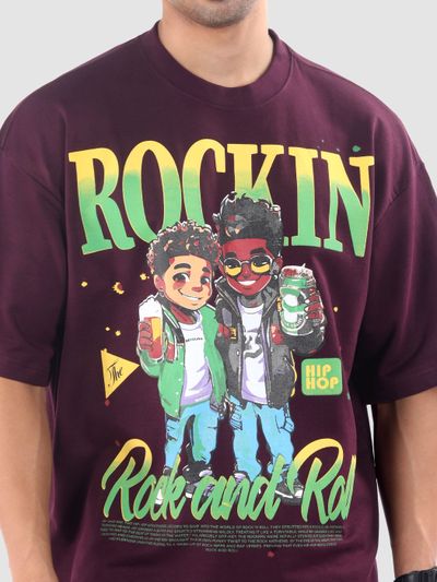 Dark Purple Rock and Roll HD Printed Oversized Tshirt Dark Purple Rock and Roll HD Printed Oversized Tshirt