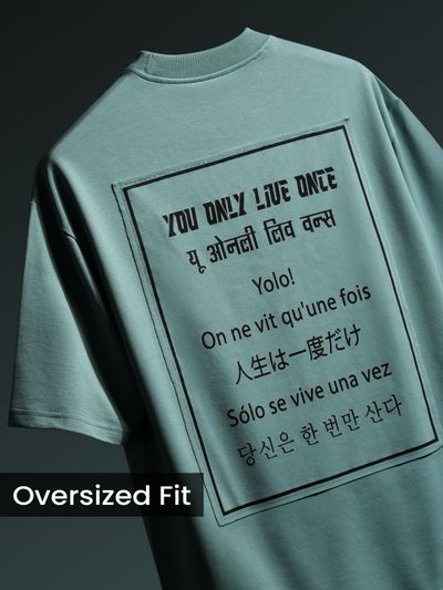 Dream Blue YOLO Back Patch Print Oversized T-Shirt Dream Blue YOLO Back Patch Print Oversized T-Shirt