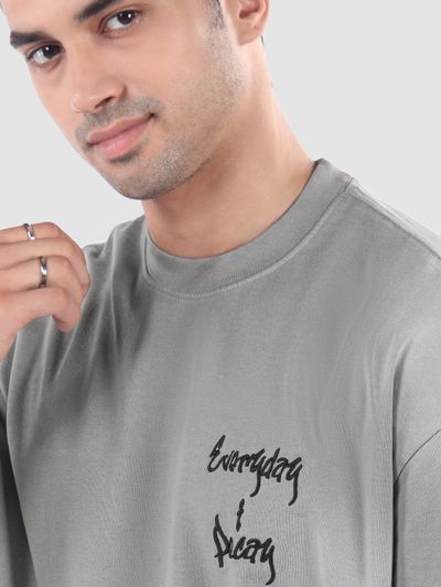 Grey Back Patch Acid Wash Oversized Tshirt