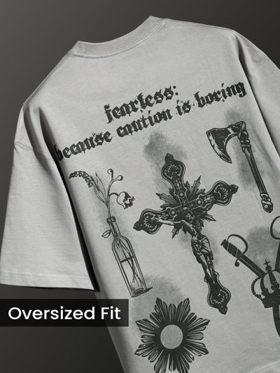Light Grey Spray Print Gothic Oversized T-Shirt