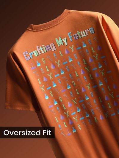 Maple Orange Typography Printed Oversized T-Shirt