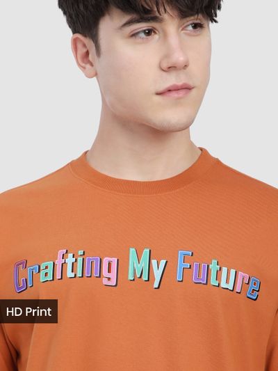 Maple Orange Typography Printed Oversized T-Shirt