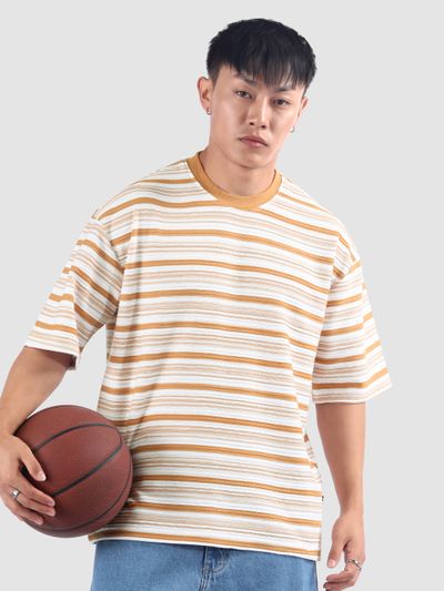 Orange Stripe Textured Oversized T-Shirt Orange Stripe Textured Oversized T-Shirt
