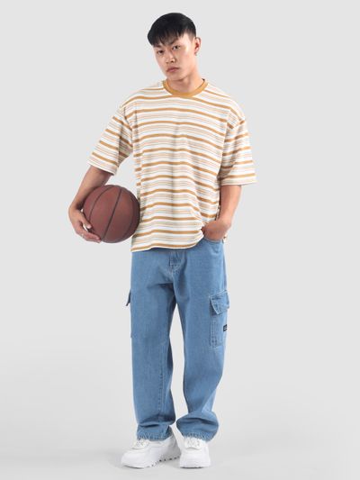 Orange Stripe Textured Oversized T-Shirt Orange Stripe Textured Oversized T-Shirt