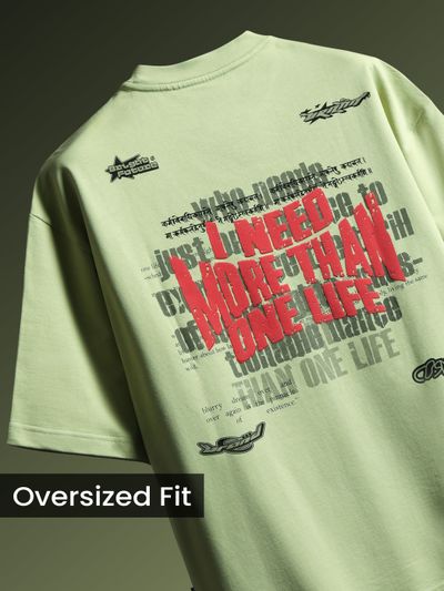 Pista Green Distressed Typo Puff Print Oversized T-Shirt Pista Green Distressed Typo Puff Print Oversized T-Shirt