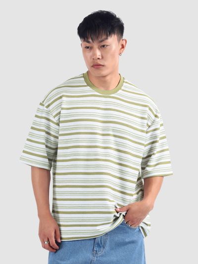 Sage Stripe Textured Oversized T-Shirt