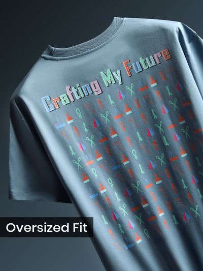 Smoky Blue Typography Printed Oversized T-Shirt
