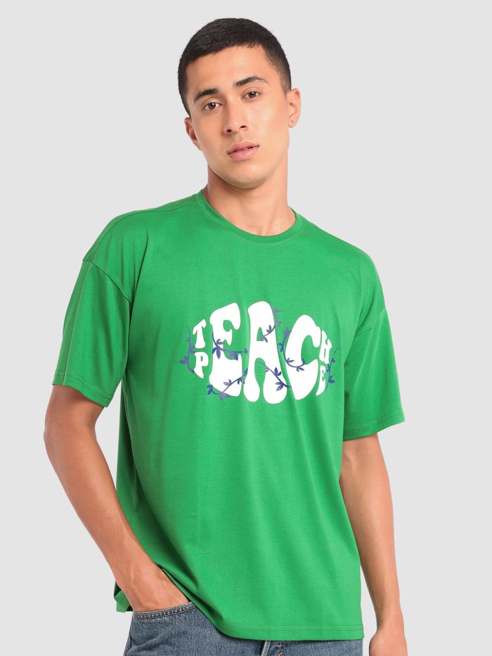 Buy Teach Peace Printed Oversized T-shirt for Men Online in India