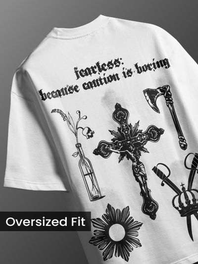 White Spray Print Gothic Oversized T-Shirt