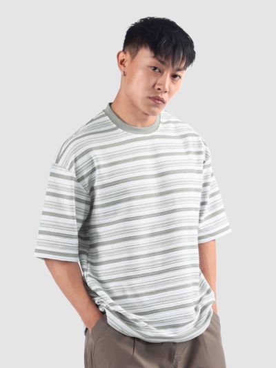Grey Stripe Textured Oversized T-Shirt