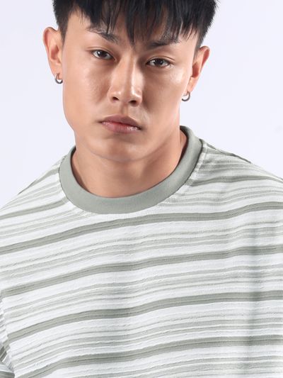 Grey Stripe Textured Oversized T-Shirt