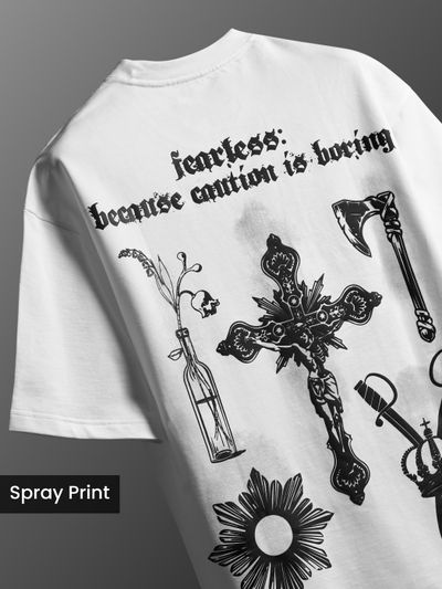 White Spray Print Gothic Oversized T-Shirt