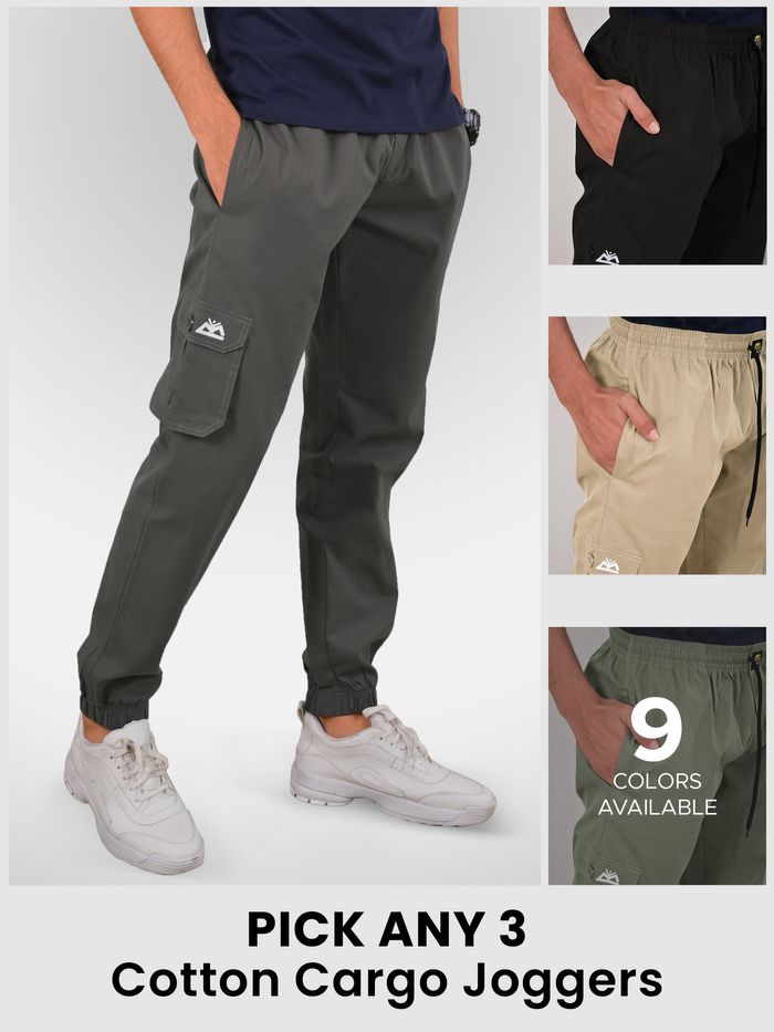 Buy Pick Any 3 Cotton Cargo Joggers Online Beyoung